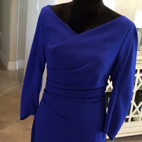 Talbot Runhof pret blue back zip gown, ruched, slit back, size 8 - Picture 2 of 14